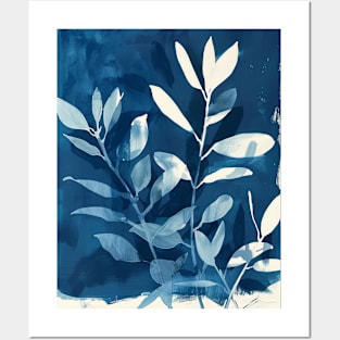 Boho Indigo Blue Botanical Pattern Posters and Art